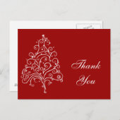 Carte Postale Arbre de Noël blanc sur le Merci rouge (Devant / Derrière)