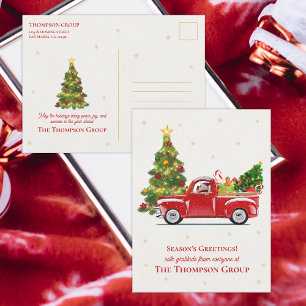 Carte Postale Arbre de Noël Camionnette Rouge Rustique Fêtes d'e