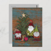 Carte Postale Arbre de Noël d'art populaire et Gnomes (Devant / Derrière)