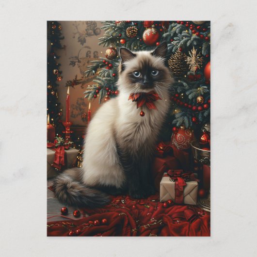 Carte Postale Arbre de Noël de Chat Balinais avec cloches Jingle (Devant)
