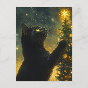 Carte Postale Arbre de Noël de chat noir