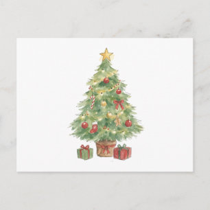 Carte Postale Arbre de Noël décoré avec des cadeaux pour les fêt