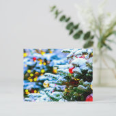 Carte Postale Arbre de Noël décoré, neige, lumière (Debout devant)