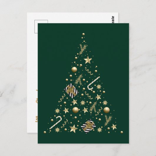 Carte Postale Arbre de Noël élegant or sur Emerald Green Christm (Devant / Derrière)