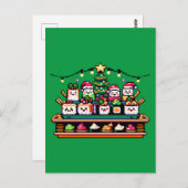 Carte Postale Arbre de Noël en Sushi Festif - Art Pixel mignon (Devant / Derrière)