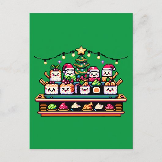 Carte Postale Arbre de Noël en Sushi Festif - Art Pixel mignon (Devant)