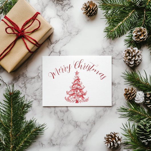 Carte Postale Arbre de Noël en toile rouge