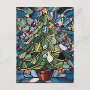 Carte Postale Arbre de Noël en verre coloré de style Tiffany