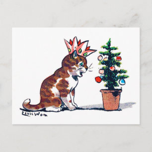 Carte Postale Arbre de Noël et chaton, Louis Wain