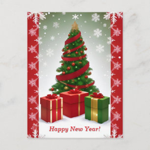 Carte Postale Arbre de Noël festif dans l'hiver enneigé