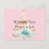 Carte Postale Arbre de Noël Gold Blush Pink Mint Peace Joie (Devant)