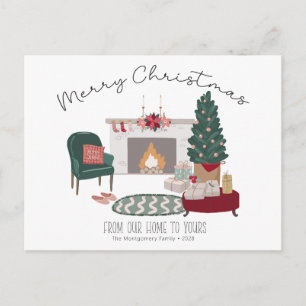 Carte Postale Arbre de Noël Maison de Campagne Cosy Joyeux Noë