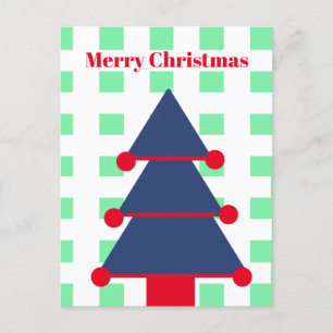 Carte Postale Arbre de Noël Moderne En vichy Vert Bleu Salutatio