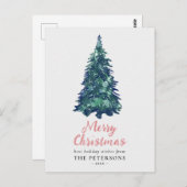 Carte Postale Arbre de Noël moderne Festif Snowy Green (Devant / Derrière)