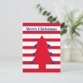 Carte Postale Arbre de Noël Moderne Red Stripe Salutation (Debout devant)