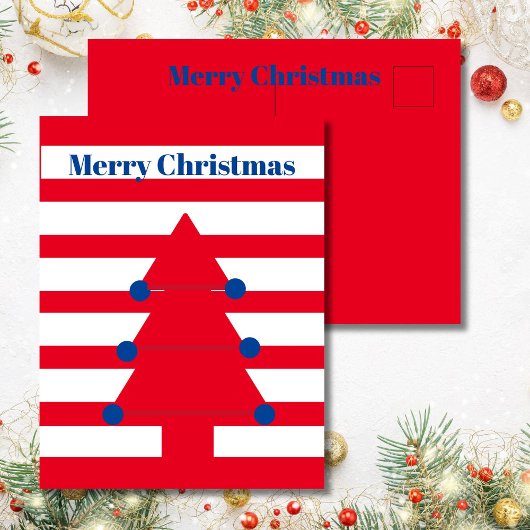 Carte Postale Arbre de Noël Moderne Red Stripe Salutation