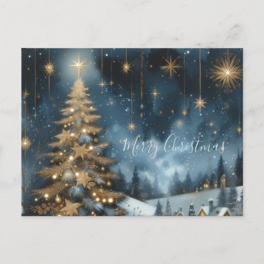 carte postale arbre de Noël & nuit étoilée (Devant)