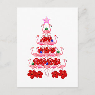 Carte Postale Arbre de Noël père Noël Pink Flamant rose