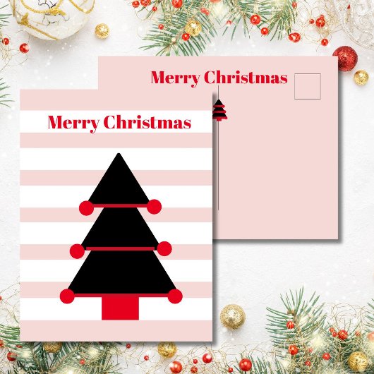 Carte postale Arbre de Noël Pink Stripe noire