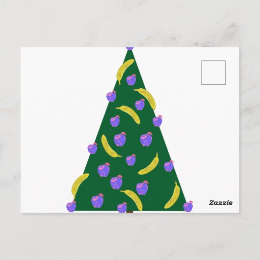 Carte Postale Arbre de Noël Pop Art avec pommes et bananes (Dos)