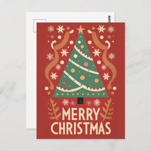 Carte Postale Arbre de Noël rétro design traditionnel (Devant / Derrière)