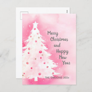 Carte postale Arbre de Noël rose blanc