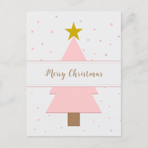 Carte Postale Arbre de Noël rose solo et étoile d'or