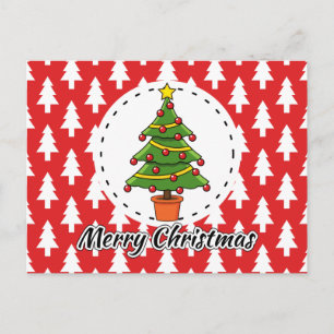 Carte Postale Arbre de Noël sur le Motif des pins rouges - Joyeu