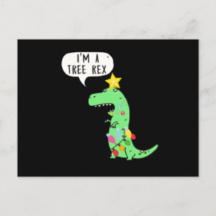 Carte Postale Arbre de Noël TRex Nouvel An Dino Santa Claus Don