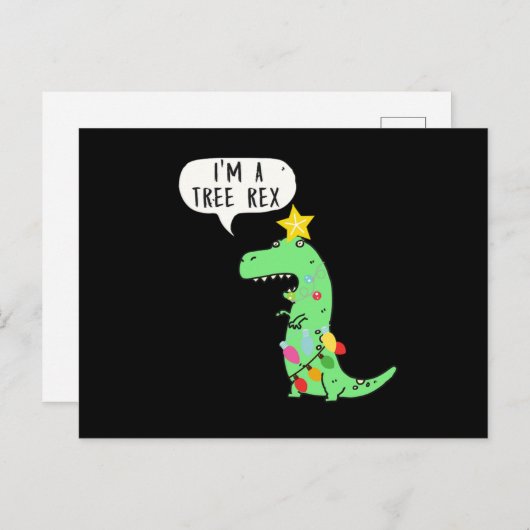 Carte Postale Arbre de Noël TRex Nouvel An Dino Santa Claus Don (Devant / Derrière)