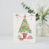 Carte Postale Arbre de Noël vert rose Joyeuses Fêtes (Debout devant)