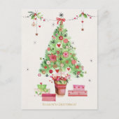 Carte Postale Arbre de Noël vert rose Joyeuses Fêtes (Devant)