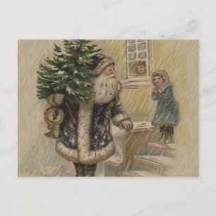Carte Postale Arbre de Noël vintage Père Noël