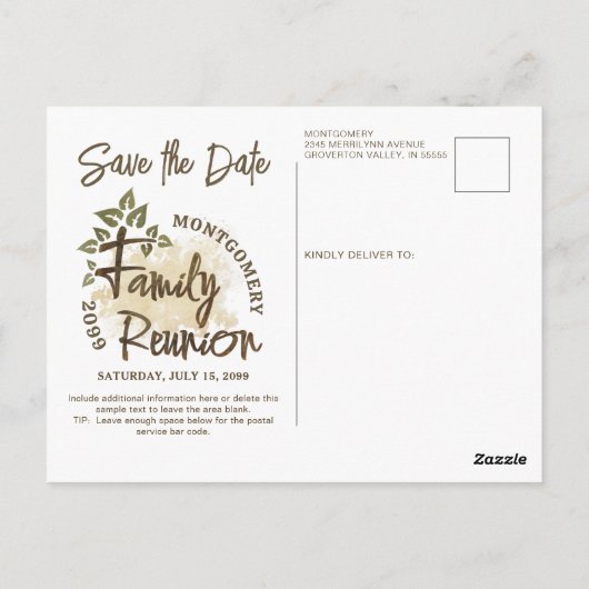 Carte Postale Arbre de réunion familiale moderne Enregistrer la  (Dos)