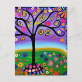 Carte Postale Arbre de style d'art populaire Whimsical | Salut (Devant)
