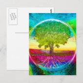 Carte Postale Arbre de Vie aux Couleurs de l'Arc-en-Ciel (Devant / Derrière)