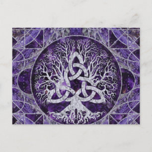 Carte Postale Arbre de vie avec Triquetra Amethyst et argent