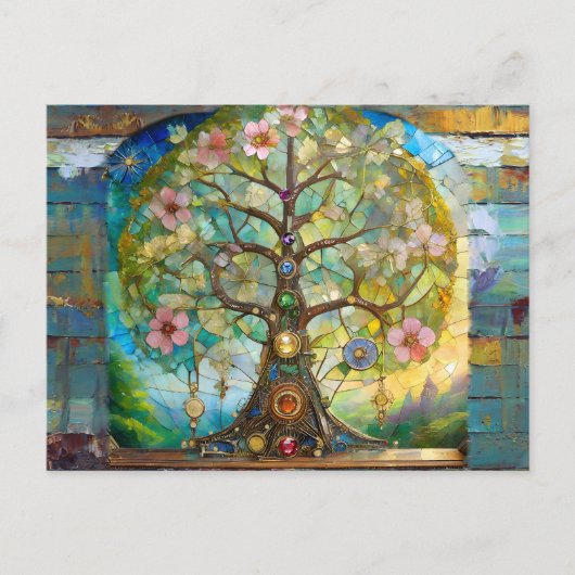 Carte Postale Arbre de Vie Fleurissant des 7 Chakras (Devant)