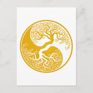 Carte Postale Arbre de vie Jaune personnalisable Yin Yang
