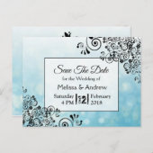 Carte Postale Arbre décoratif bleu et noir Enregistrer les dates (Devant / Derrière)