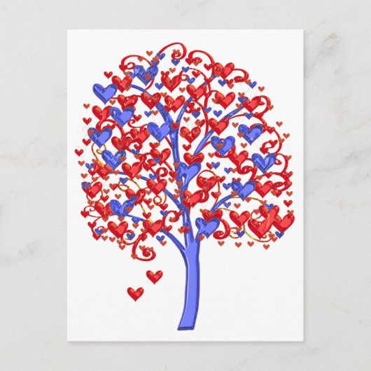 Carte Postale Arbre des Coeurs rouges Valentine (Devant)