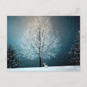 Carte Postale Arbre d'hiver époustouflant - Complet avec lapin !