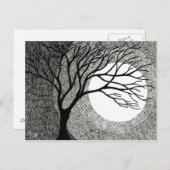 Carte Postale Arbre d'hiver et Lune en noir et blanc (Devant / Derrière)