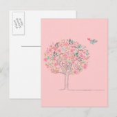 Carte Postale Arbre en fleurs et oiseaux en amour (Devant / Derrière)
