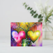 Carte Postale Arbre en pot et valentin coeurs (Debout devant)