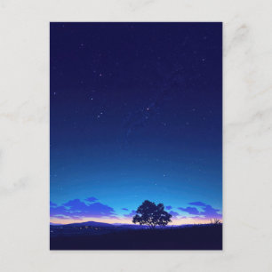Carte Postale Arbre en Silhouette sous une Nuit Étoilée Sereine