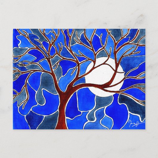 Carte Postale Arbre et lune sur la toile - bleu (Devant)