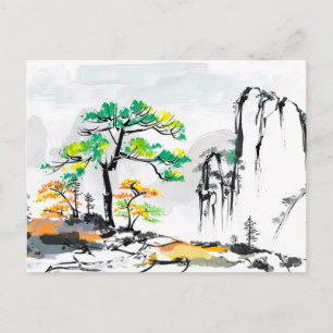 Carte Postale Arbre et paysage avec village de montagne