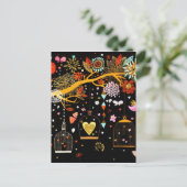 Carte Postale Arbre fleuri de printemps Oiseau doré en amour (Debout devant)