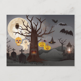 Carte Postale Arbre Halloween Papercut, Fantômes, chauves-souris